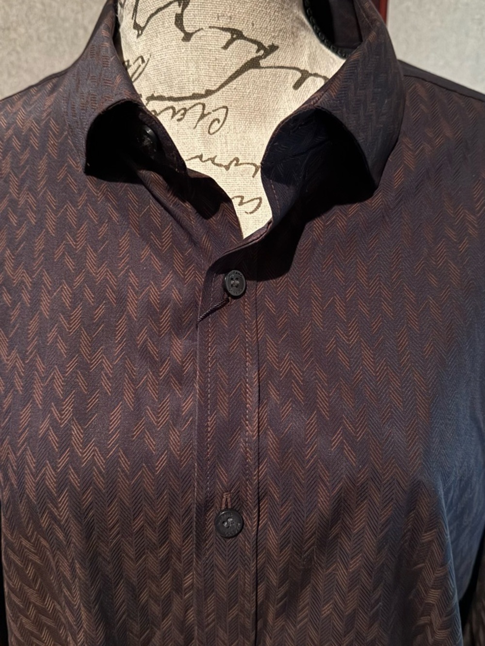 Murano Men's Patterned Dress Shirt in Brown and Copper Herringbone XL